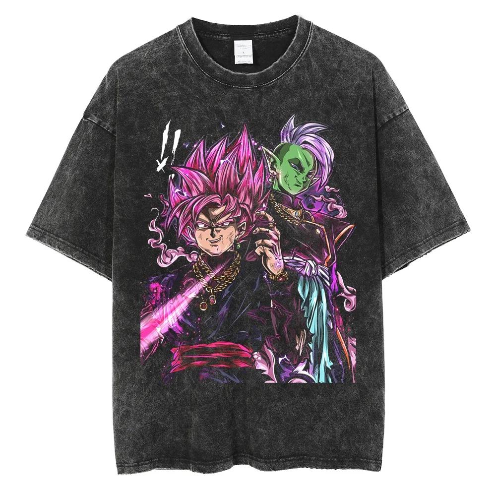 Men Hip Hop Streetwear T Shirt Dragon Ball Graphic T Shirt Cotton Loose Short Sleeve Black Washed Tshirt Oversize Harajuku