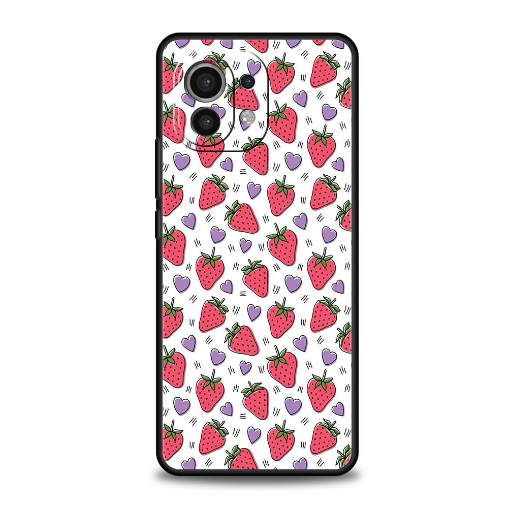 Чехол для телефона для Xiaomi Poco F7 F6 F5 F4 F3 X7 X6 X5 X4 X3 NFC M4 C51 C55 GT Pro 5G Мягкий ТПУ Клубника и Мелкий Цветочный Розовый