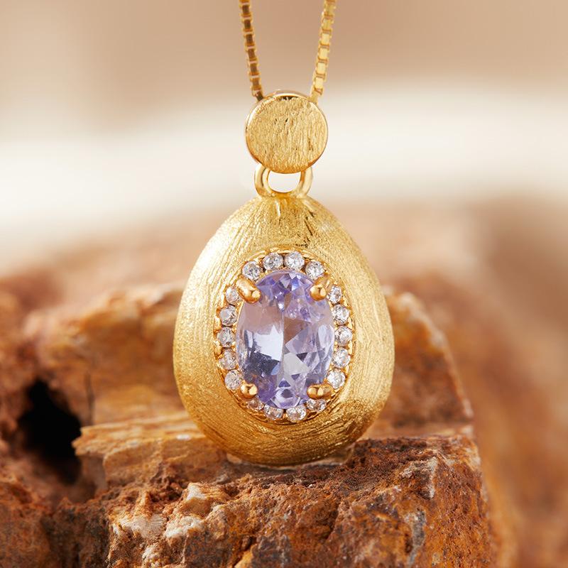 Натуральный аметистовый кулон-ожерелье женское S925 стерлинговое серебро матовое с танзанийским диопсидом топаз гранат цветной сокровище