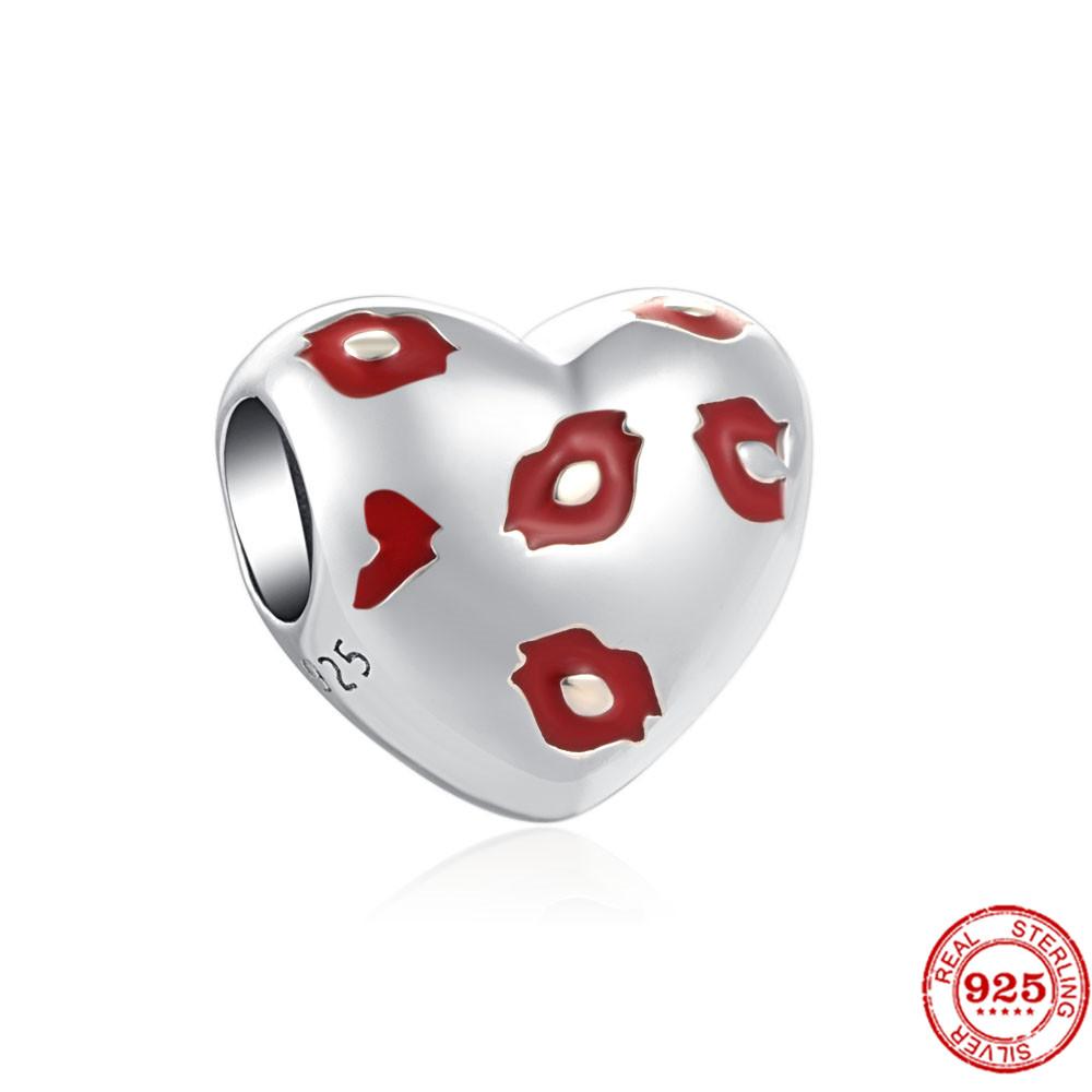 925 стерлингового серебра DIY ювелирные изделия помада высокие каблуки любовь сердце гантель яблоко шарм браслет из бисера