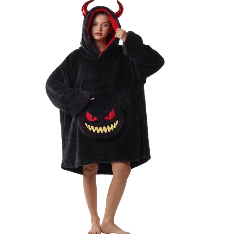 Женский носимый плед-халат с капюшоном, оверсайз, зимний теплый флисовый свитшот-плед, мужская толстовка с капюшоном, толстый флисовый плед с рукавами и карманом