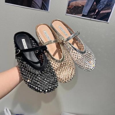 Летние женские внутренние туфли-мюли с высокой посадкой, модные туфли-слайды с кристаллами, женская обувь в уличном стиле