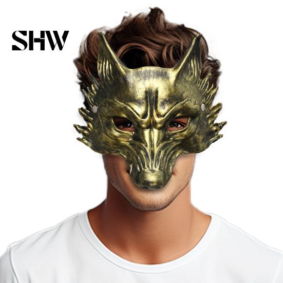 Durable Lightweight Carnival Props Black Gold Wolf Halloween Mask, 3D PU Foam Mardi Gras Party Unique Festival Masks for Cosplay Prop, Masquerade