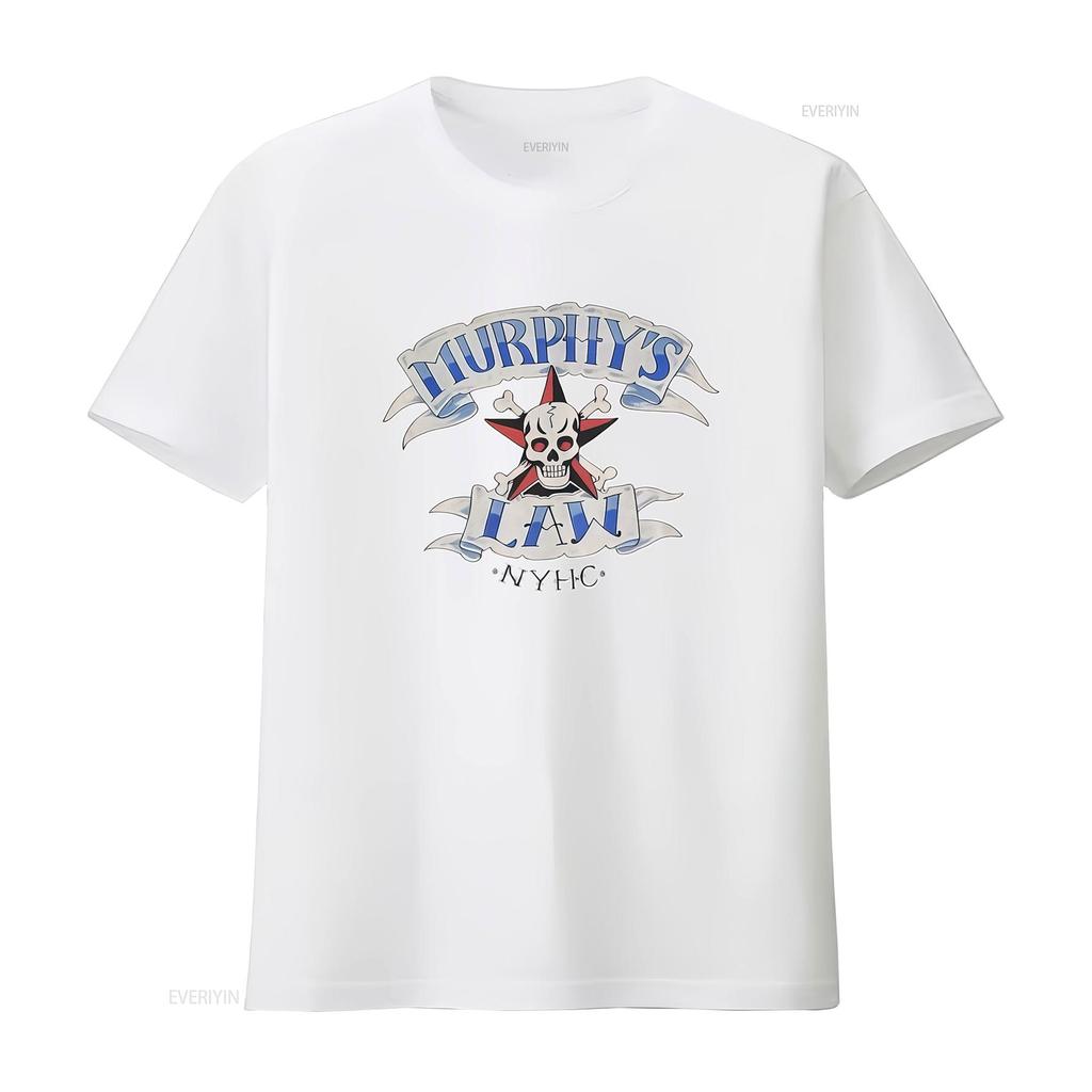 Murphys Law NYHC Череп с костями Футболка Городской стритвир Панк-рок стиль винтажный Выстиранный Унисекс стритвир Растягивающийся Мягкий