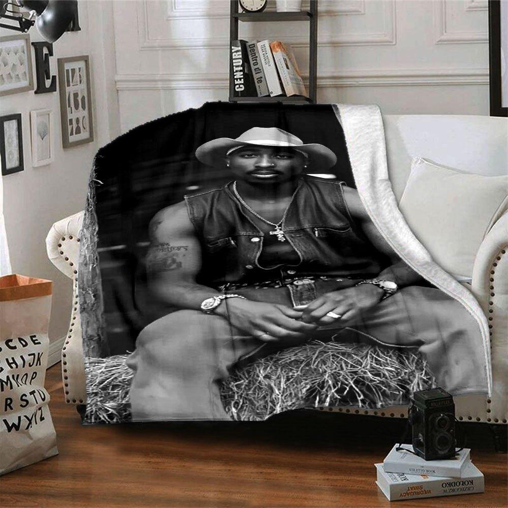 1 шт. Плед в стиле Hip Hop 2Pac, Мягкий, Легкий, Для всех сезонов, Многоцелевой плед для дивана, кровати, офиса и пикников, Французский стиль с культовыми обложками альбомов и цитатами