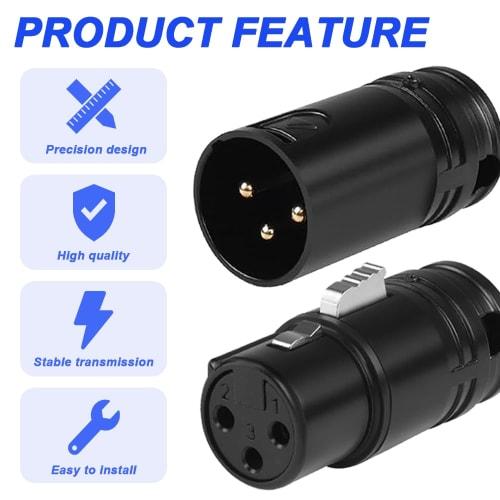 Xiatiaosann XLR Microphone Solder Adapter, Gold-Plated Adjustable Right Angled 90 Degree 3-Pin XLR Male & Female Solder Audio Plug Connector for DIY X