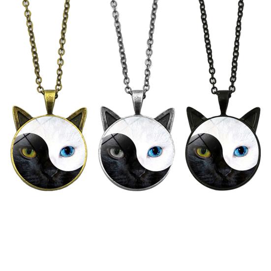 Женщины Тай Чи Инь Ян Cat Стеклянный кулон Ожерелье Свитер Цепь Ювелирный Подарок