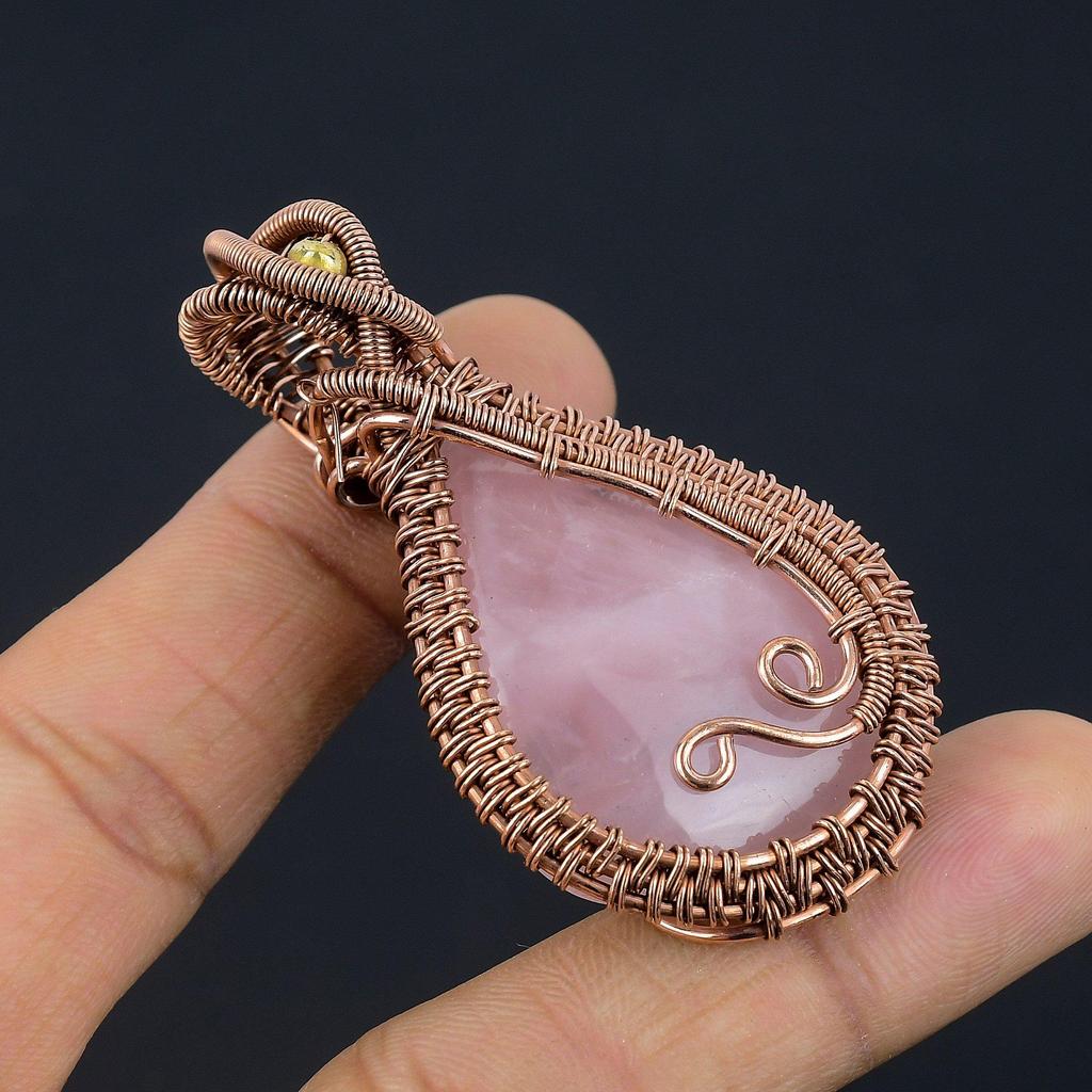 Rose Quartz Jewelry, 999 Copper Wire Wrapped Pendant Handmade Gemstone Jewelry, Gifts For Wife Brand New Pendant