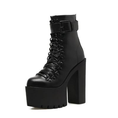 Модные мотоциклетные ботинки женские кожаные весна-осень металлические пряжки высокие каблуки туфли на молнии черные ботильоны женские шнуровка