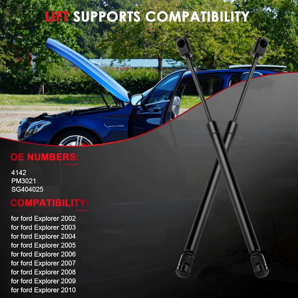 Front Hood Struts Shocks Lift Supports 4142 Gas Springs for Ford Explorer 2002 2003 2004 2005 2006 2007 2008 2009 2010, OEM# PM3021 SG404025, Pack of