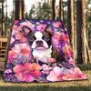 1pc Floral Boston TerrierOutdoor Blanket, Soft And Comfortable Blanket, Casual Warm Outdoor Blanket, Good Birthday Gift yy260328065