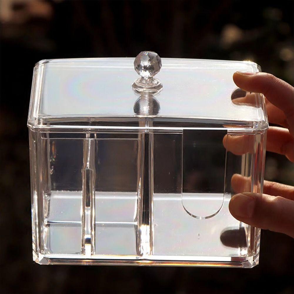 Clear Makeup Divided Box Acrylic Cosmetic Stand Tampon Organizer Dispenser  Bathroom