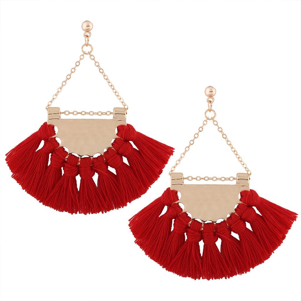 Gprince European Fashion Fan-shaped Gothic Tassel Earrings Ear Drops Women Jewelry Red