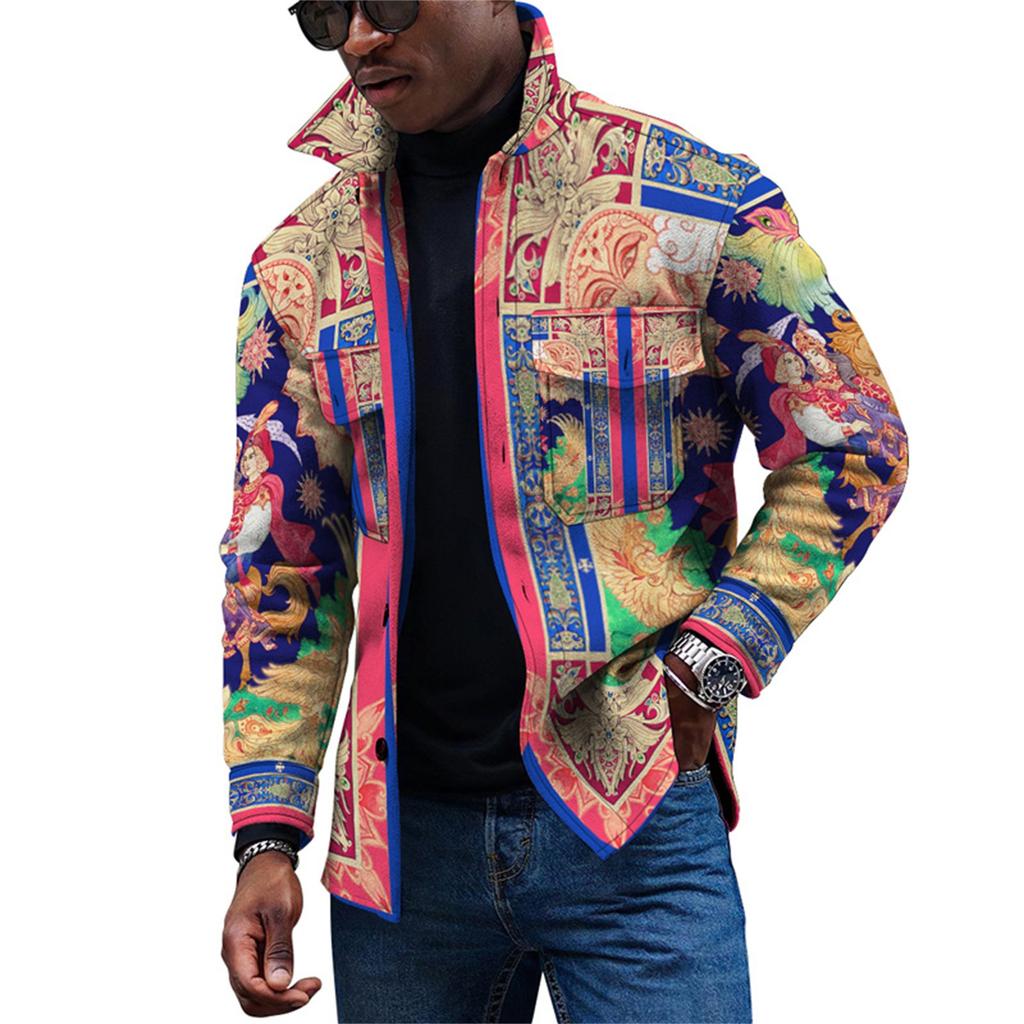 Men's Fashion Trend Daily Casual Printed Long Sleeve Button Down Jacket