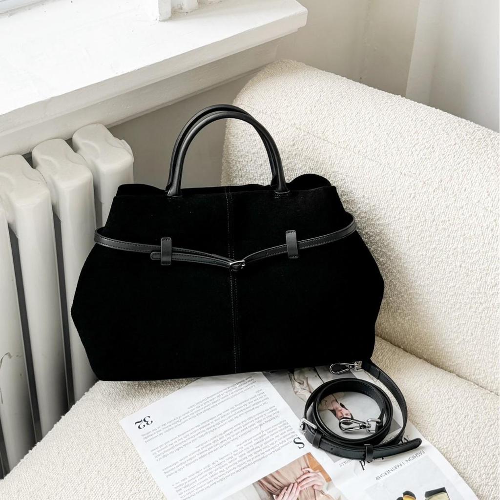 Премиальная замшевая женская сумка-тоут большой вместимости: Натуральная кожа, Ретро, Универсальная, Матовая, Ручная, Сумка через плечо и кроссбоди.