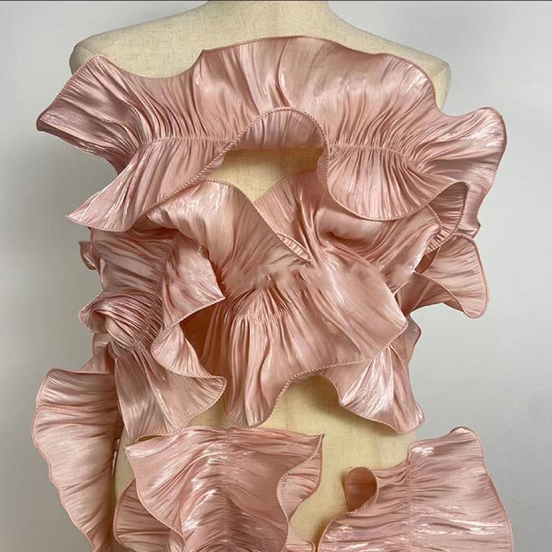 3 ярда Кружевная отделка "Большая волна" Яркий шелковый сатин Складчатая оборка Аппликация из ткани DIY Косплей Танцевальные представления Аксессуары для одежды