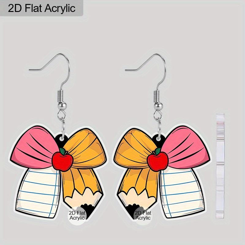 2D Flat Bow Pen Pattern Acrylic Dangle Earrings Teacher's Day Thanksgiving Day Teacher Appreciation Week Gift Graduation Back To School Jewelry