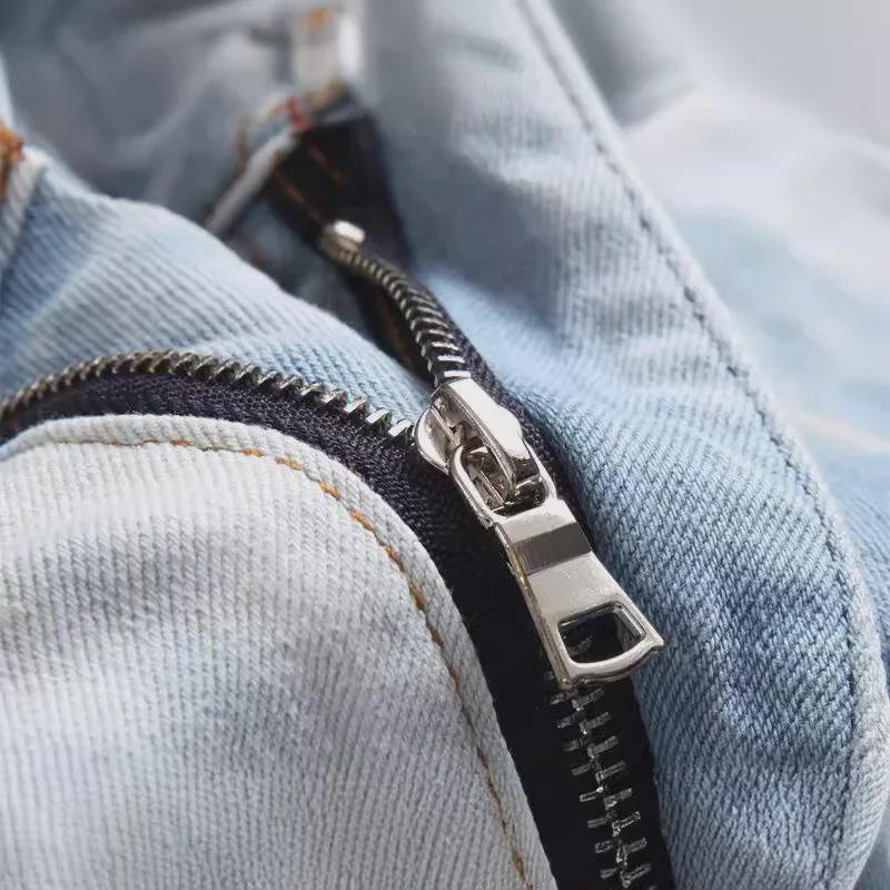 AM Punk Retro Stretch Slim Fit Casual Hole Print Skinny Jeans