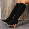 Fashion Women's Boots Retro High Heels Western Cowboy Chunky Elegant Woman Heeled Shoes Winter New Warm Plush Knee High Long Suede Boots