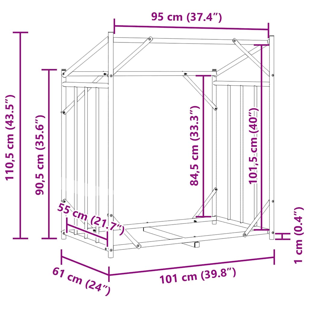 Firewood Rack with Rain Cover 101 x 61 x 110.5 cm Galvanized Steel