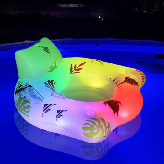 Надувной надувной матрас для бассейна с подголовником. U-образное кресло для плавания с подсветкой, меняющей цвет. Двойной подлокотник и подстаканник. Водный диван с принтом.