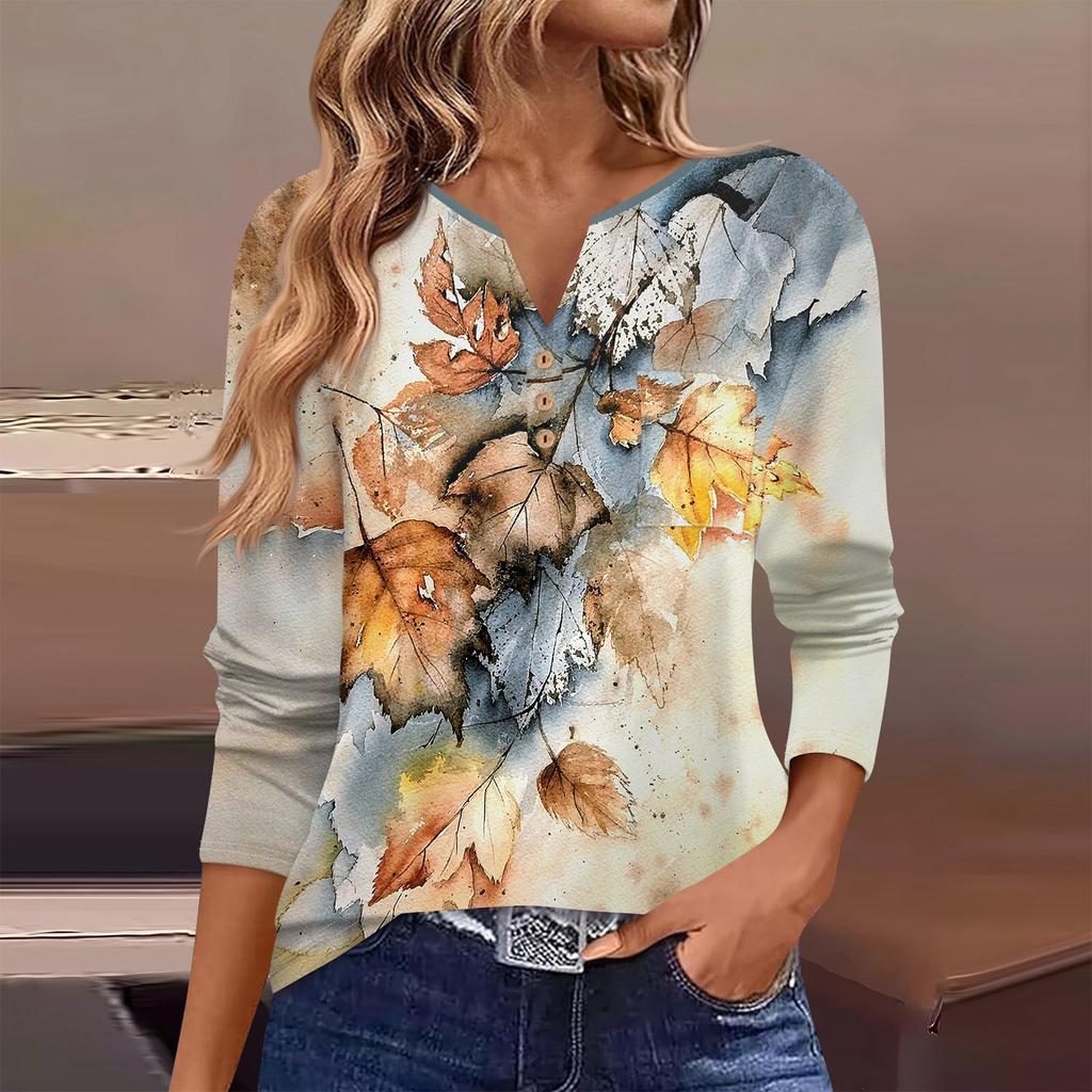 Женская футболка с длинным рукавом на пуговицах, повседневная, выходного дня, модная, базовая, с V-образным вырезом, обычная, с карманом