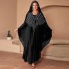 Plus Size Rhinestone Bat Sleeve Robe with Headscarf - Middle East Dubai Style Dress for Women