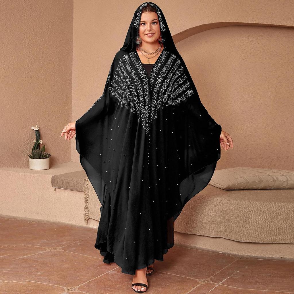Платье большого размера со стразами и рукавами «летучая мышь» с платком на голове — женское платье в стиле Ближнего Востока и Дубая