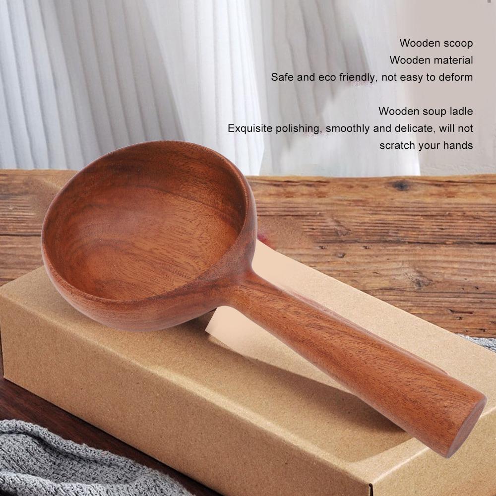 Solid Wood Wooden Ladle Exquisite Polishing Wooden Soup Ladle Wooden Kitchen Scoop Serving Soup