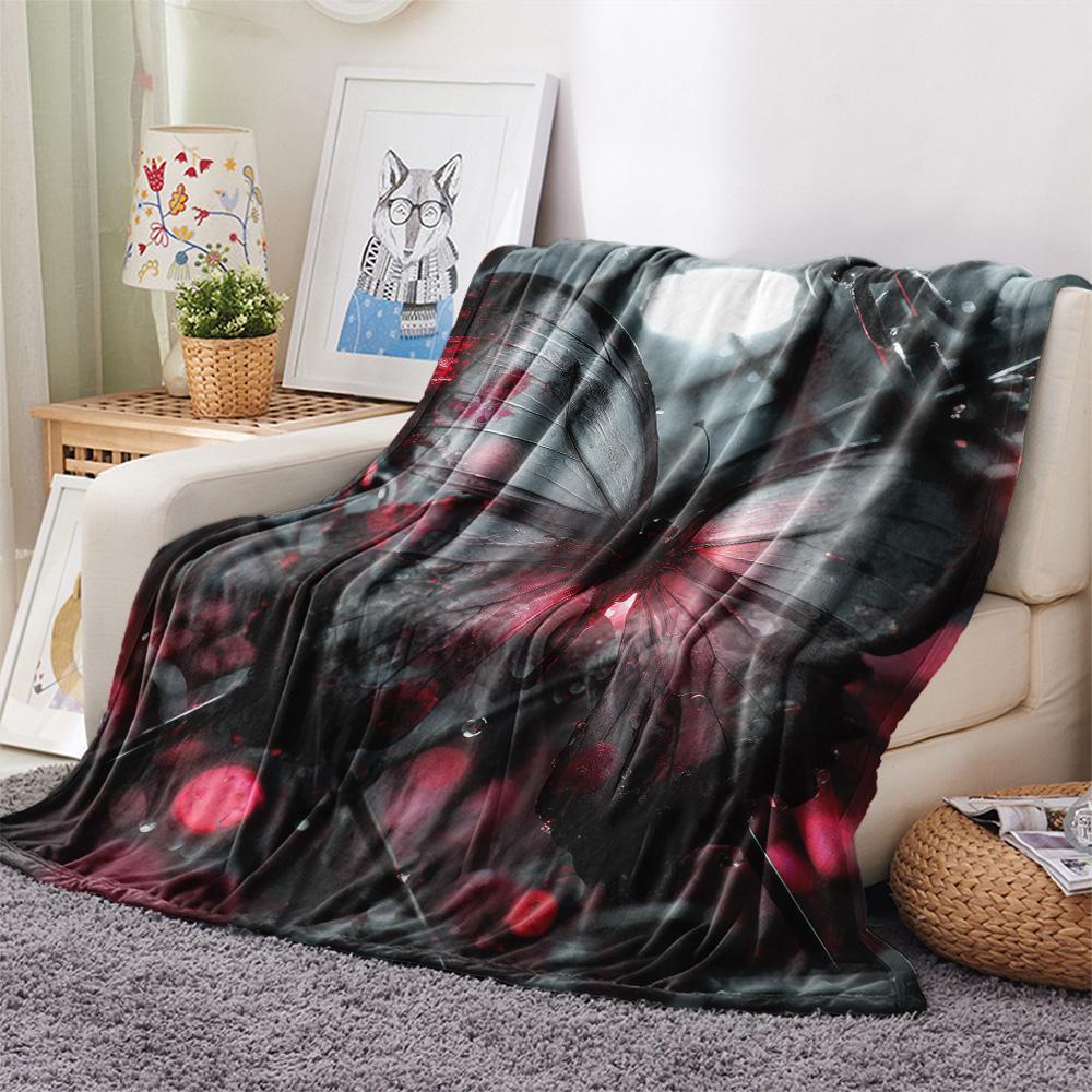 Iron Chain Butterfly Print Flannel Blanket, High quality Comfortable for All Seasons, Home Decor, Warmth and Comfort