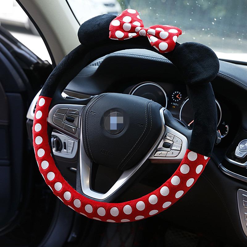 Minnie Mouse Car Steering Wheel Cover Cute Mickey Cartoon Plush Steering Covers Skin-Friendly Creative Car Accessory
