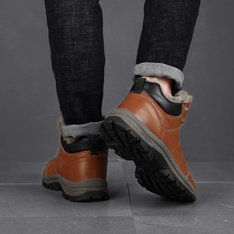 Осенне-зимняя большая мужская обувь, кожаная верхняя уличная спортивная обувь для альпинизма, плюшевые утепленные теплые зимние хлопковые ботинки