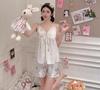 Summer new sweet pure lace floral suspender shorts pajamas ins girl cute loungewear with chest pad