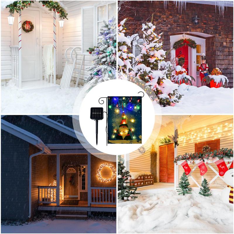 Solar LED Christmas Flag Garden Flags Vertical No Fade Decorative Solar Lighted Garden Flag For Christmas Winter