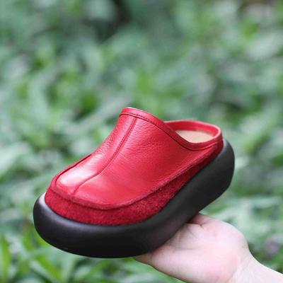 Модные GKTINOO Ретро Шлепанцы на платформе с закрытым носком Женские Сандалии на толстом каблуке Обувь Роскошные уличные шлепанцы Натуральная кожа Пляжные шлепанцы