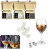 9PCS Whiskey Stones Set Chilling Stones Wooden Box Chilling Rocks Reusable Ice Cubes for Whiskey