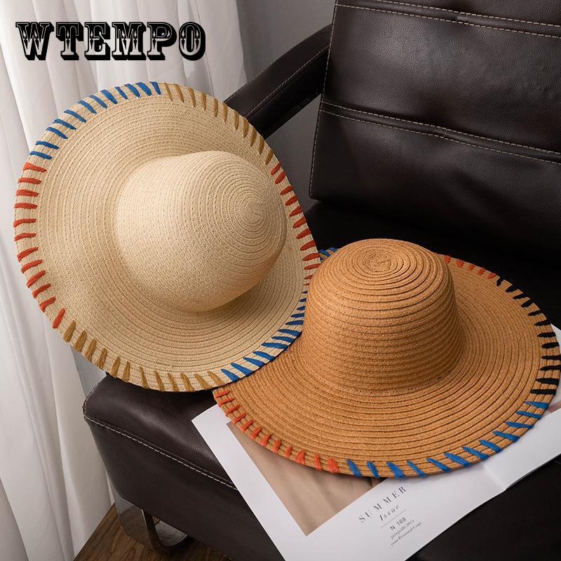 Women's Wide Brim Straw Hat, Summer UV Protection Beach Sun Hats Foldable Floppy Travel Cap Large Wide Brim, Trendy Solid Color Outdoor Hat For Ladies