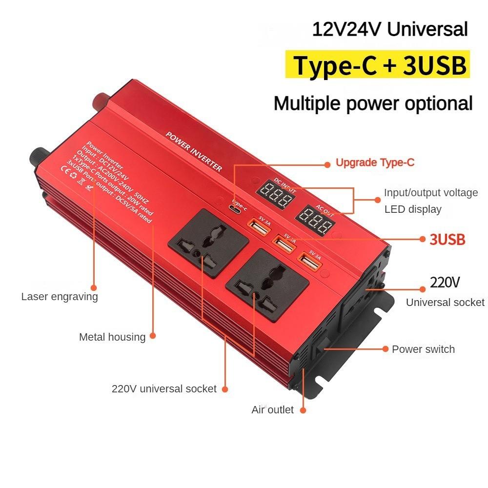 600 Вт/1200 Вт/2000 Вт/2600 Вт/3000 Вт/4000 Вт Интеллектуальный Универсальный Инвертор Напряжения Портативный Высокомощный Автомобильный Инвертор Преобразователь Солнечной Энергии