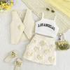 2-8 Years Old Girls Suit Girls Fashion Vest Top + Camisole Vest + Rose Skirt 3pcs