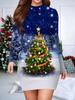 2025 Autumn and Winter New Women's Hip-wrapped Dress,3D Christmas Printing and Dyeing Women's Fashion Long-sleeved Round Neck Sexy Hip-wrapped Dress