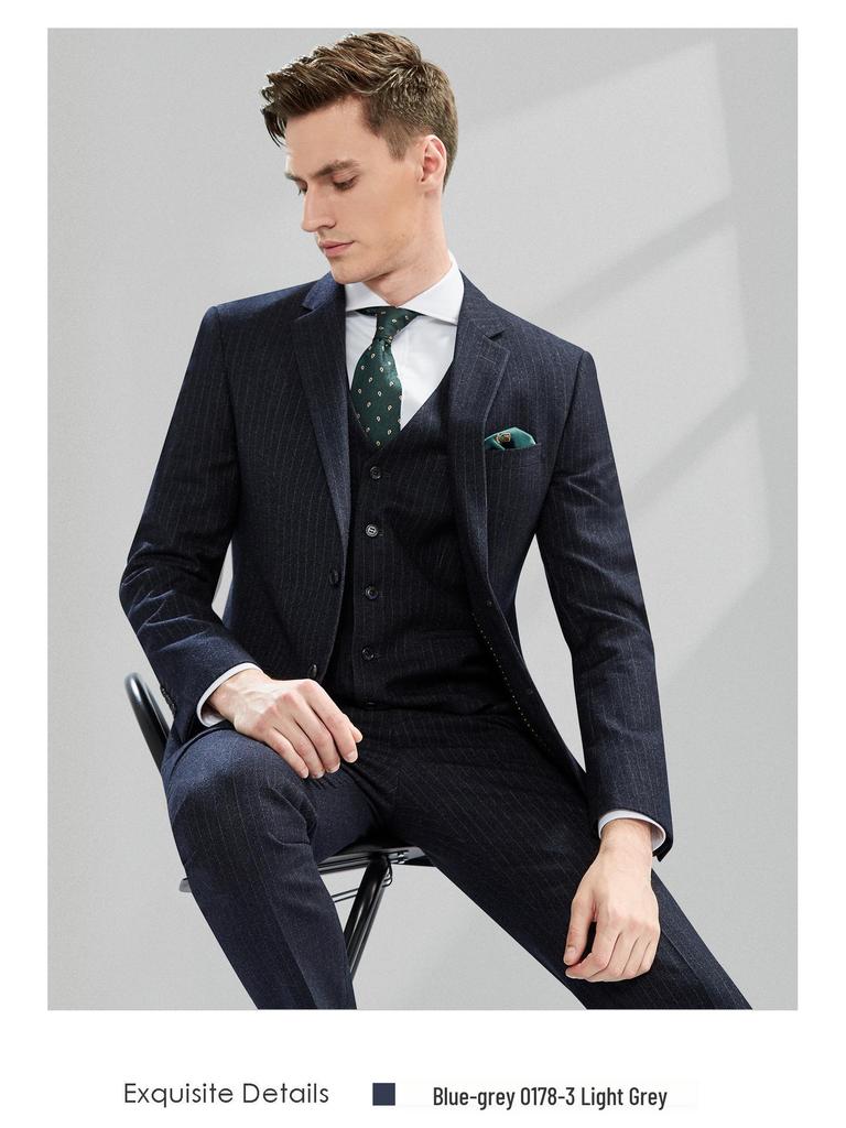 Мужской приталенный двубортный серый костюм в полоску - Британский стиль, деловой кэжуал/формальный смокинг для жениха или свадьбы.