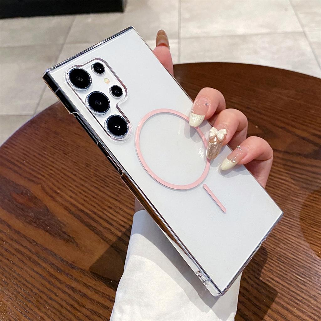Простой чехол MagSafe для телефона S25 S24 для Samsung Galaxy S25 Ultra S24 Plus S24 FE Кристальная беспроводная зарядка Жесткая прозрачная поликарбонатная накладка