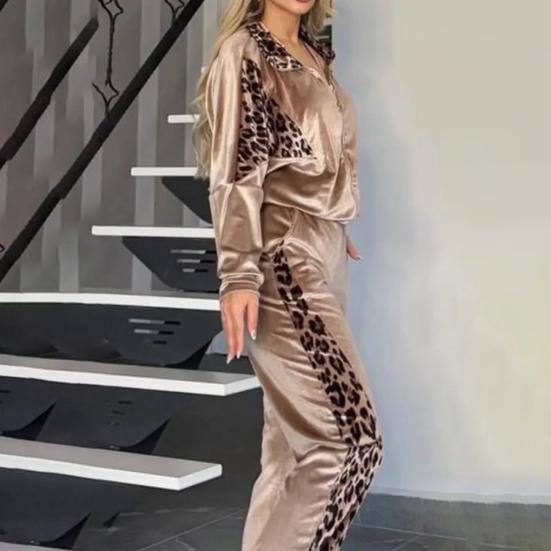 Женские бархатные спортивные костюмы с леопардовым принтом, состоящий из двух частей, для отдыха, толстовка на молнии и спортивные штаны с карманами