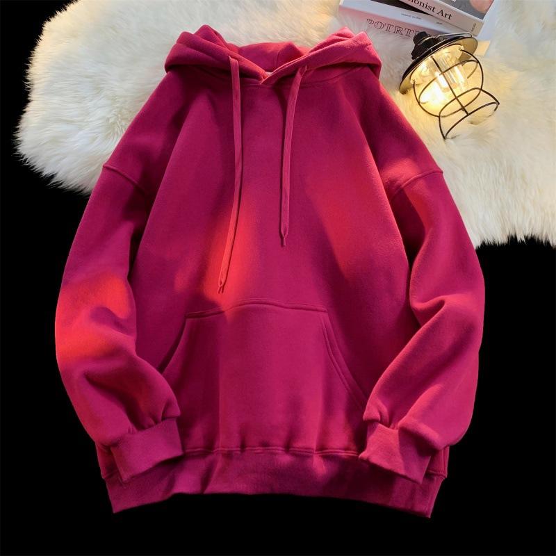 Мужские повседневные свободные толстовки из флиса, однотонные хлопковые свитера с капюшоном, толстовки унисекс с капюшоном, зимняя толстовка