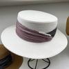 Celebrity Temperament Elegant Pearl Straw Hat Women's Summer Vacation Pleated Cloth Flat Top Sunscreen Visor