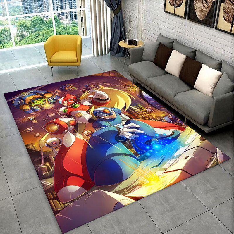 Retro Rockman Mega Man Game Cartoon Carpet Rug for Playroom Bedroom Living Room Sofa Home Decor,kid Area Rug Non-slip Floor Mat