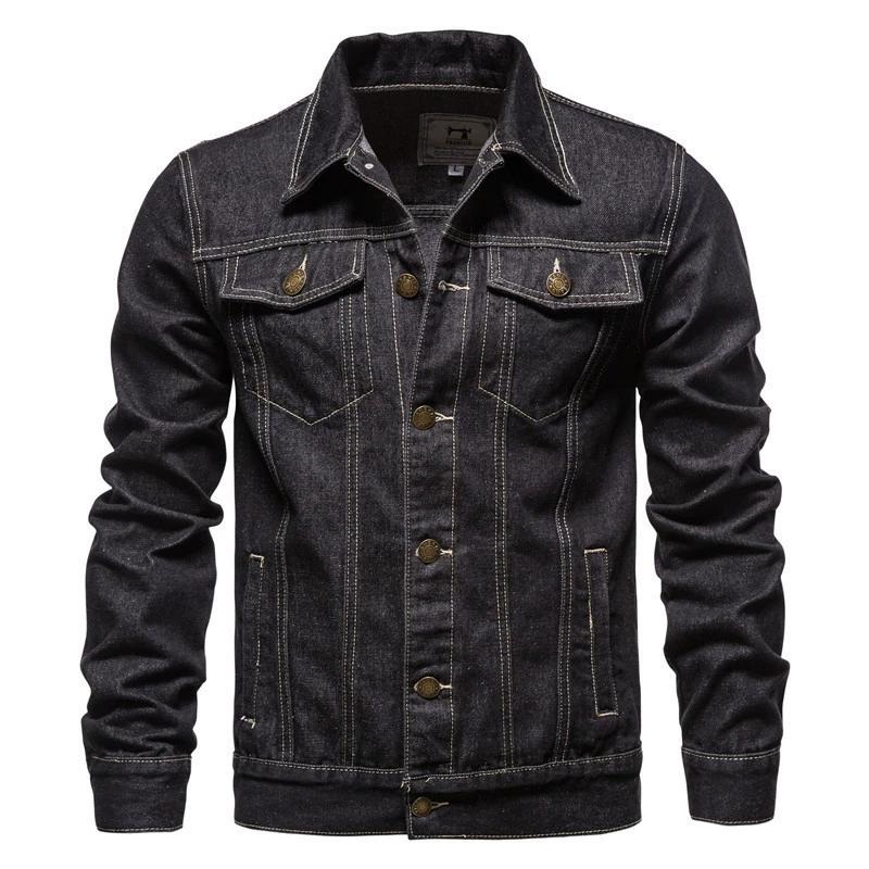 Autumn Men Solid Denim Jackets Fashion Motorcycle Vintage Jeans Jackets Hommes Slim Fit Cotton Casual Black Blue Coats