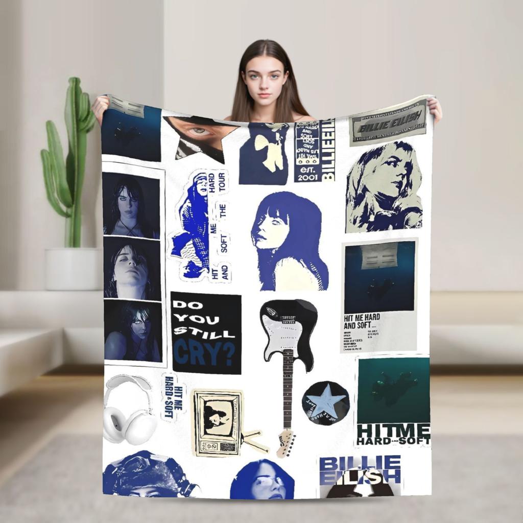 Hit Me Hard and Soft 2025 E-eilishes Blanket Warm Soft Funny Plush Throw Blanket For Couch Chair Flannel Bedspread Bed Cover