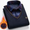 Gentle Basic Great Close-fitting Business Warm Top Men Fake Two-piece Shirt Winter Fleece-lined Blouse Checkered Shirt