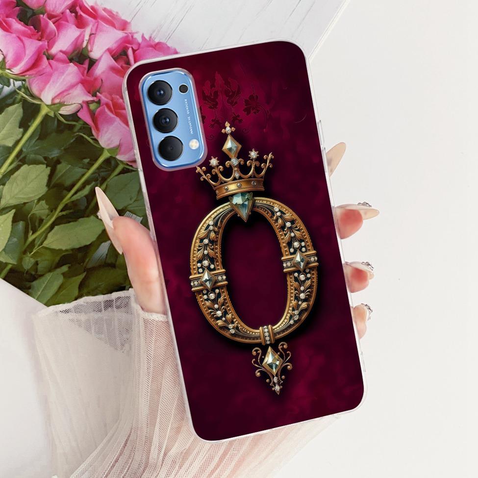 Transparent For Oppo Reno4 4G Case CPH2113 Luxury Crown A-Z Letters 2D Flat Pattern Soft Bumper For Oppo Reno 4 4G Phone Case